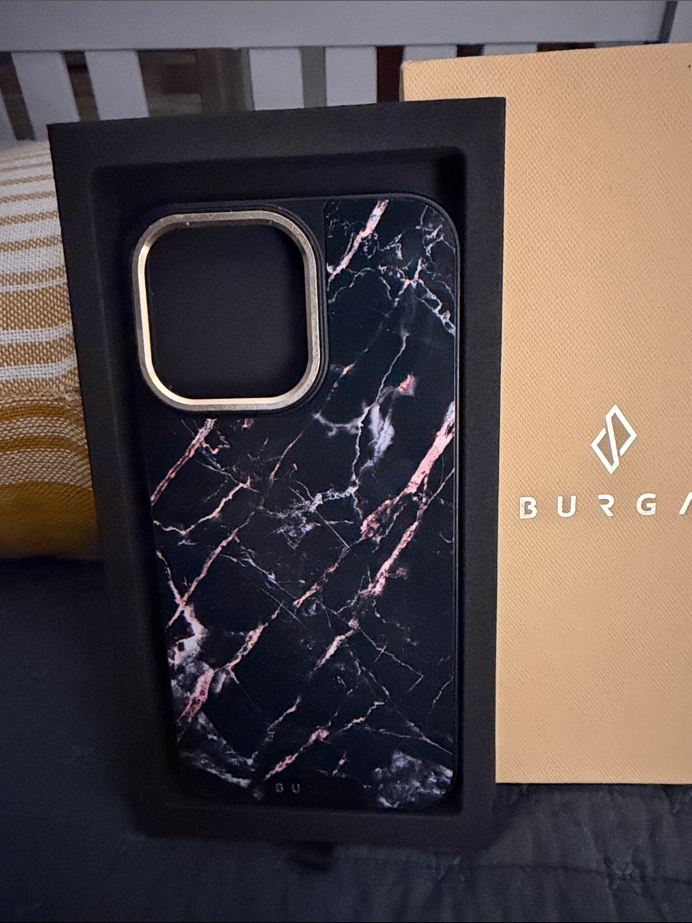 Burga Black Marble Phone Case with Rose Accents IPhone 15 pro max